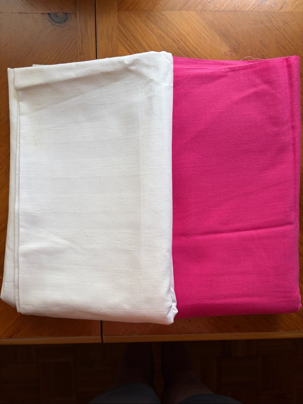 Linen Fabric Set, 44”x140”+58”x112”+36” White&Fuchsia Poly-Rayon Linen